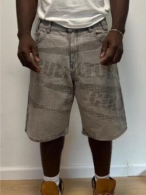 COLD CULTURE Men's Gray Printed Denim Jean Shorts - Relaxed Fit